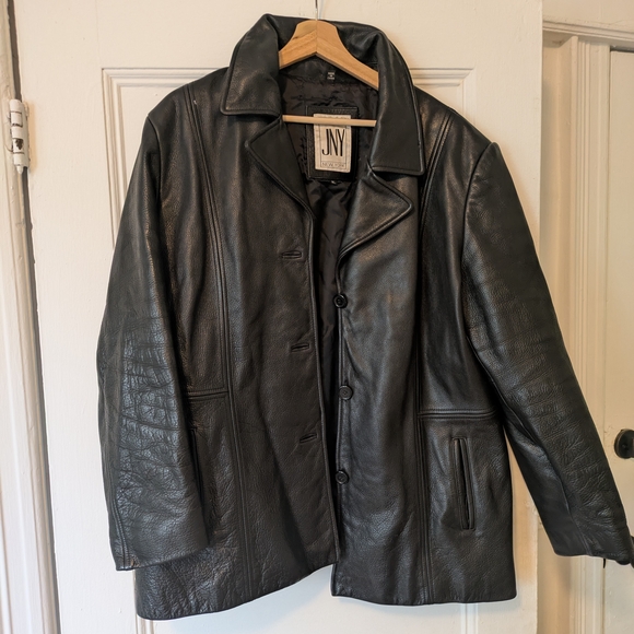 Jones New York Black Genuine Leather Jacket for Women - Picture 2 of 15